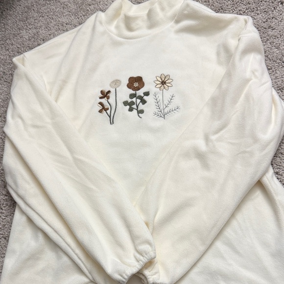 Tops - Cream Sweater with Floral Embroidery